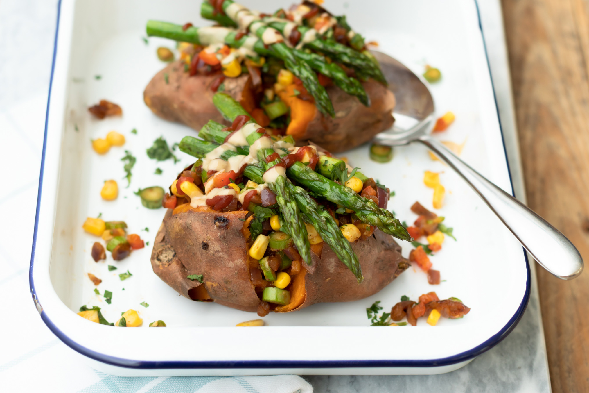 Mexican Loaded Sweet Potatoes with Asparagus | Lower Ladysden
